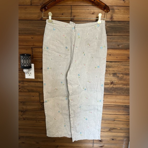 Talbots vintage Irish linen wide leg floral embroidered pants size- see pics - Picture 4 of 9